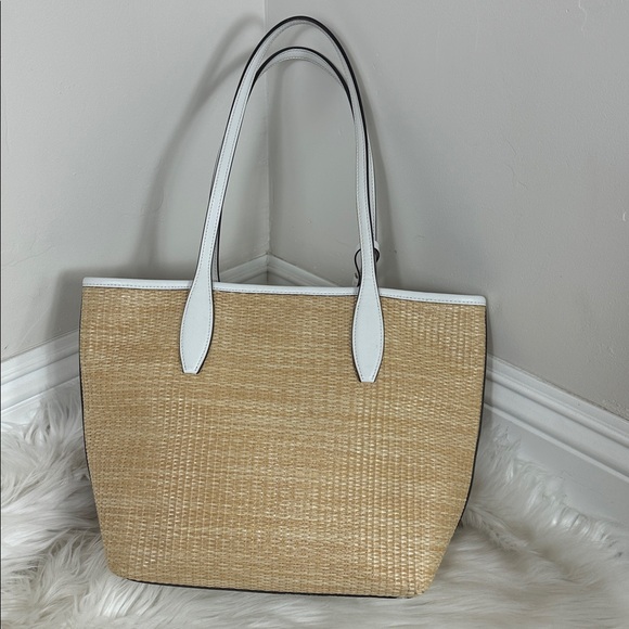 Kate Spade Tan Straw Tote with White and Pink Accents - Picture 8 of 17
